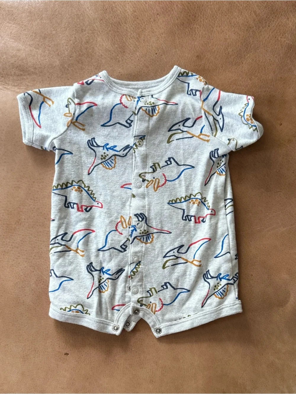 Carter's 3M Gray Dinosaur Applique Romper One-Piece Short Sleeve Snap